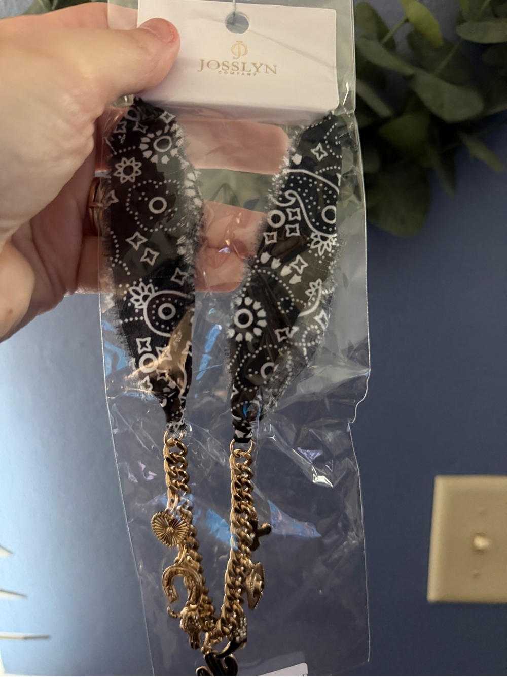 Josslyn Black Bandana Print Chain Necklace